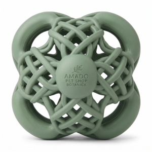 Amado Pet Shop Botanica Woven Lattice Dog Ball - Interactive Green Rubber Puzzle & Chew Toy